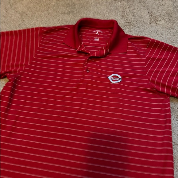 CINCINNATI REDS (ANTIGUA ) CLASSY PIN STRIPED POLO Style SHIRT. - Picture 3 of 14
